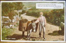 Vtg Postcard TURF CARRIER Irish Smile Boy Donkey Eva Brennan Valentine Carbo