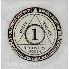 1 Month Alcoholics Anonymous Medallion White Silver Plated AA Sobriety Chip Coin