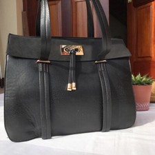 Women’s Warehouse Black and Gold Zipped Handbag Faux Leather Suede Material