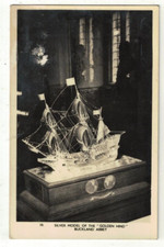 Real Photo Postcard Silver Model of the "Golden Hind" Ship at Buckland Abbey