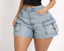 Blue Denim Cargo Shorts, UK 14
