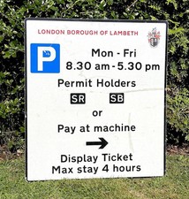 London Brough Of Lambeth Genuine Original Permit Parking Meter Street Road Sign
