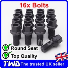 16x BLACK ALLOY WHEEL BOLTS - VW GOLF MK4 MK5 MK6 MK7 (M14x1.5) RADIUS NUTS -16S