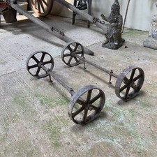 Antique Cast Iron Wheels and Axles 4 Matching Ornate Wheels Shepherd Chicken Hut