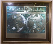 Vintage Silver Foil Blaeu Wall Map Of The World Nova Totivs Orbis Tabvla Framed