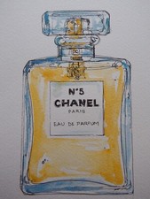 Original Pen & Ink & watercolour painting of Chanel No. 5 Eau de Parfum Perfume