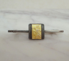 ANTIQUE ST CHRISTOPHER SILVER & YELLOW ENAMEL BAR PIN BROOCH