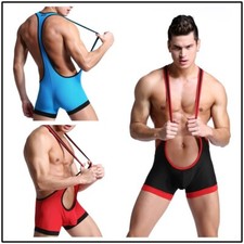 Men's Open Chest Bib Suit Wrestling Singlets Bodysuit Underwear S M L XL
