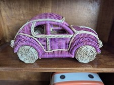 Rare Rattan Wicker Volkswagen Beetle Model Pink 32 x 16 x 17 cm Collectors Item