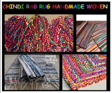 MULTI COLOR COTTON CHINDI RAG RUG HANDMADE STRIPED WOVEN FAIR TRADE RECYCLED MAT