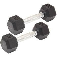 2 x 3kg Hex Dumbells Dumbbell Weights Gym Training Weight Black Rubber #542