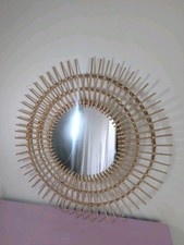 Vintage Wicker Bamboo Starburst Wall Mirror 29 In Farmhouse Retro Style BU13
