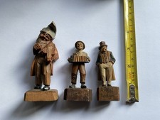 Three Anri Wooden Carved Figures 2 Playing Instruments 1 With Hands In Pockets
