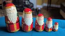 Vintage Antique Hand Painted Wooden Father Christmas Russian Dolls Five