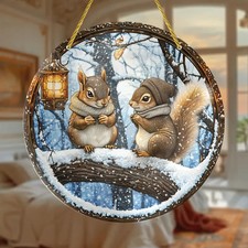 Two Winter Squirrels on Snowy