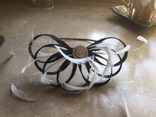 Black And Ivory Fascinator With Diamante And Feathers B/New