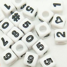 25x  7mm Cubed Number Beads