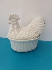 Ceramic Chicken On Nest Hen Egg Basket Vintage Lidded Dish Trinket (E010)
