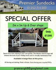 WHITE Bargain plastic static Caravan Decking Veranda up & Over Steps 2m x 1m 