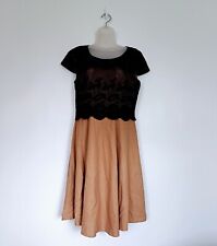Phase Eight Dress Size 12 Womens Beige Black Wool Lace Fit & Flare Midi Full