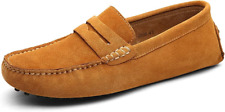Mens Tan Casual Moccasins Suede Slip on Leather Driving Penny Loafers Boat Shoes