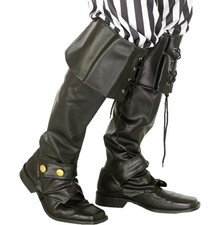 Mens Pirate Fancy Dress Deluxe Faux Leather Bootcovers Black by Smiffys