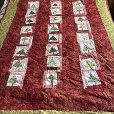 Handmade Patchwork Single Quilt Throw Bedspread Red Xmas Trees 2005 54 x 85” B14
