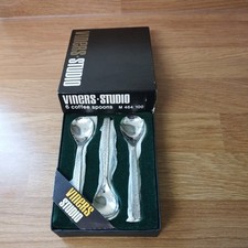 Viners Studio Sheffield Bark Pattern Coffee Spoons 10cm boxed Vgc