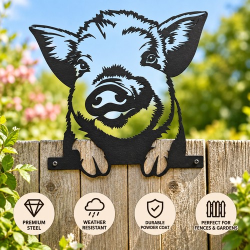 Pig metal garden ornament - garden,