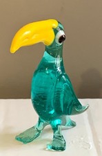 Miniature Hand Blown Glass Toucan Figurine Blue Yellow Bird Collectible Ornament