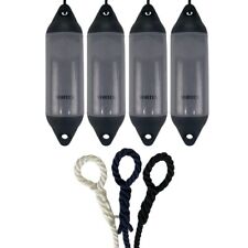 4x Hurricane Vortex Boat Fenders PM02 Grey 48x12cm + Free Spliced Rope UK
