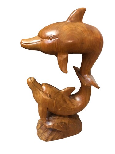 Handcarved wooden dolphins - wooden,