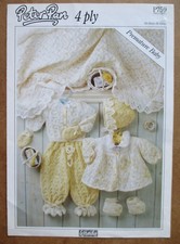 Peter Pan 4Ply Knitting Pattern P759: Premature Baby's Clothes & Shawl: 9-12"