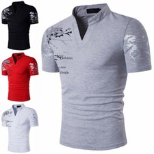 Mens Summer Tops Short Sleeve T Shirts Men Work Fashion V Neck Casual T-shirt