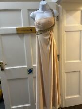 DYNASTY LONDON Pale Peach Formal Gown One Shoulder Yellow Silver Beading Size 6