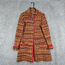 Avoca Coat Size 3 UK 12 Orange Rainbow Striped High Neck Pockets Ireland Boucle