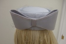 Vintage Pillbox Hat Grey, with net  plus pink rose clip, excellent condition