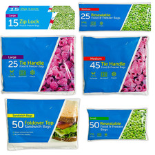 FOOD Storage Bags Plastic All Sizes Large Small Resealable Freezer Zip Lock Tie