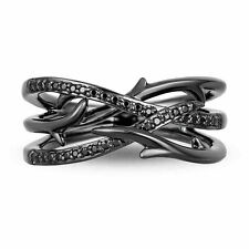 Disney Villains Maleficent Women's black diamond ring 925 Sterling Silver