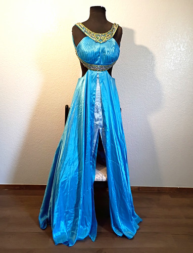 Sherri hill blue satin beaded - hill,