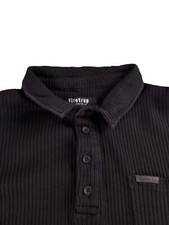 Fire Trap Top Men Large Black Ribbed Collared Short Sleeve
