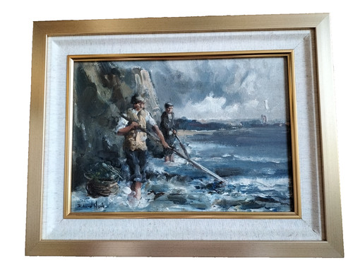Coastal painting fishermen - coastal, painting,