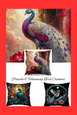 1PC Peacock & Humming Bird Complete Cushion - Case & Core 45 x 45 cm CHOOSE