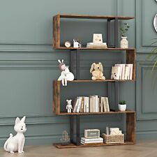 Wooden S-Shaped Bookcase Living Room Modern Display Shelves Storage Unit Divider