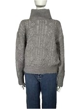 RAMY BROOK Jumper Grey Cable Knit Diamante Accent Polo Neck UK S/M