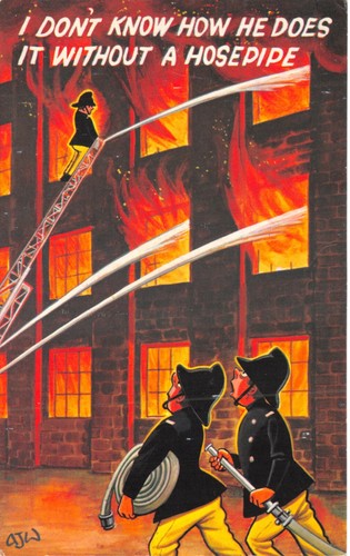 Comic postcard fire - postcard, bridge