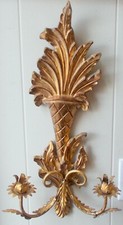 Vtg SCONCE Carved WOOD & TOLE