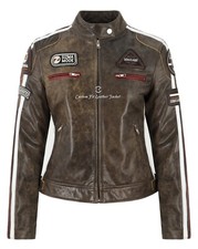 SIZMA Ladies Leather Jacket Dirty Brown Cracker Vintage Retro Biker Style Jacket
