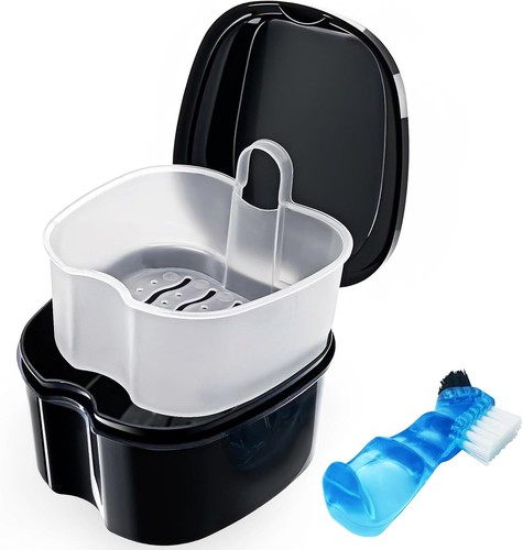 Black denture soaking - denture,