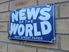News Of The World Enamel Street Road Sign Newsagents Best Sunday Newspaper